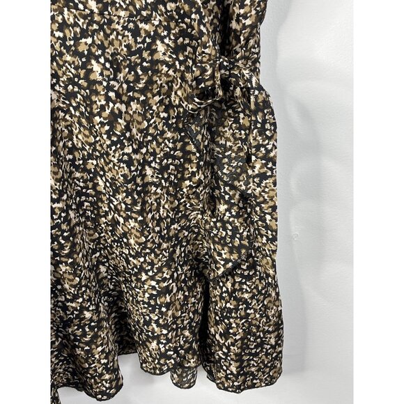 SHEIN Dress Women Short Sleeve Mini Ruffle V Neck Wrap Style Black Brown 12 Boho - Picture 5 of 13